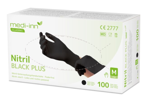 medi-inn® Einmalhandschuhe CLASSIC Nitril puderfrei BLACK PLUS, (1x100 Stück)