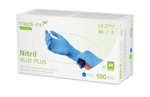 medi-inn® Einmalhandschuhe CLASSIC Nitril puderfrei BLUE PLUS, (10x100 Stück)