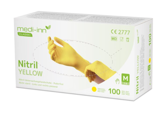 medi-inn® Einmalhandschuhe CLASSIC Nitril puderfrei YELLOW, (10x 100 Stück)